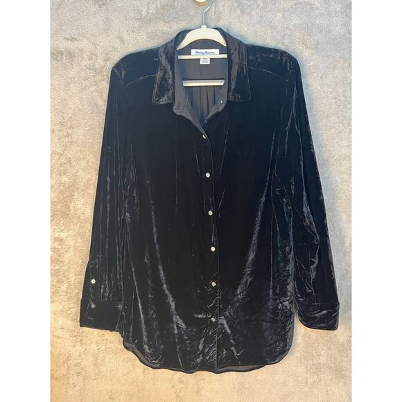Tommy Bahama Silk Blend Velvet Tunic Large Black Vamp Stevie Nicks Whimsygoth - Picture 1 of 6
